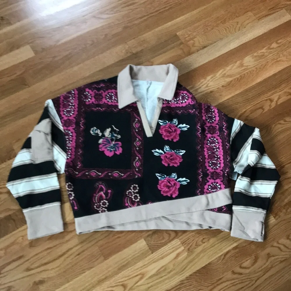 NWT Free People Overlapped Printed Sweatshirt Size Large